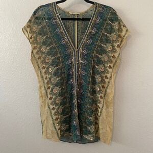 Soft Surroundings Sheer Beaded Blouse Medium Bohemian Festival Boho Chic Artsy